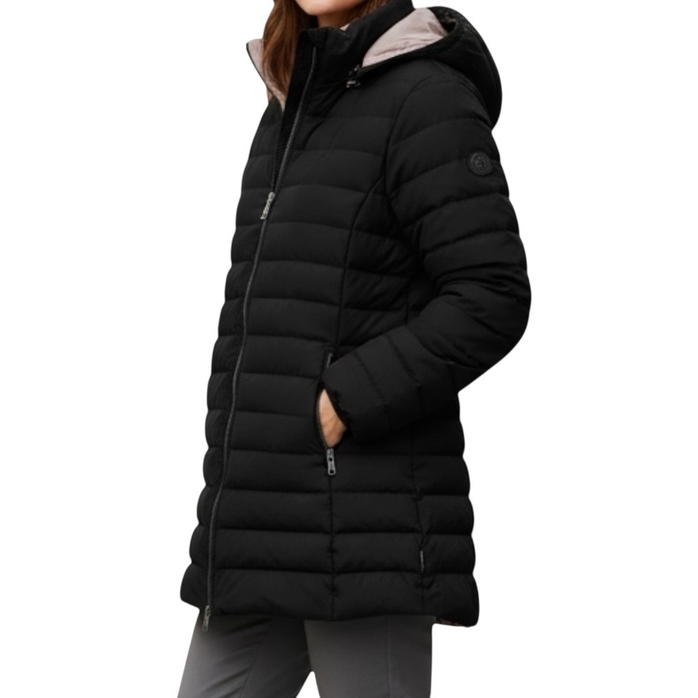 HFX Jacket Women's Mid-Weight Puffer Quilted Black Hooded Thumbhole Coat